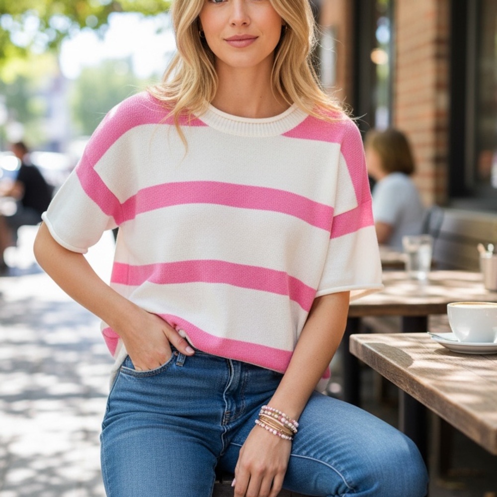 Pink and White Striped Sweater